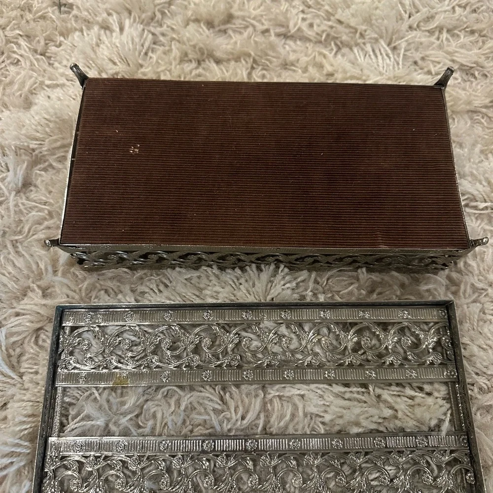 Vintage Hollywood Regency Ornate Filigree Tissue Box Holder , Footed